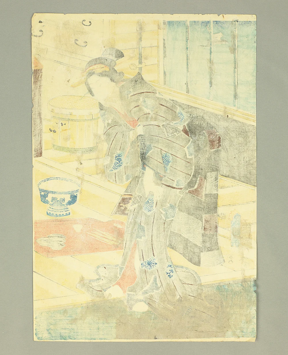 歌川国貞 Utagawa Kunisada (1786-1865) Japanese antique art Original Ukiyo-e woodblock print / 'Junikagetsu no Uchi Uduki Hatsu Hototogisu' 十二ヶ月之内 卯月・初時鳥 (Left of Triptych) - 1854 (Ansei 1) OW220 - Image 12