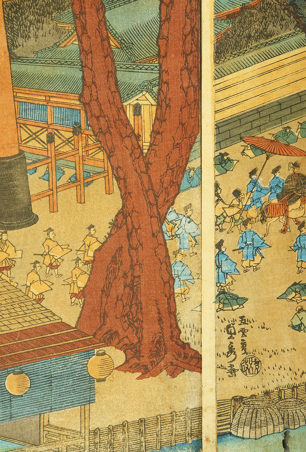 歌川貞秀 Utagawa Sadahide (1807-1879) Japanese art Triptych Original Woodblock print (3) / 'Kyoto Shimogamo Tadasunomiori Shokei' 京都下加茂糺の森勝景 (Shimogamo Shrine in Kyoto) OW397 - Image 12