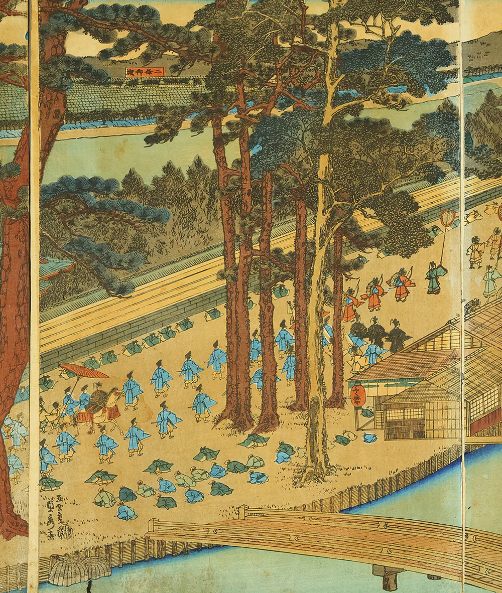 歌川貞秀 Utagawa Sadahide (1807-1879) Japanese art Triptych Original Woodblock print (3) / 'Kyoto Shimogamo Tadasunomiori Shokei' 京都下加茂糺の森勝景 (Shimogamo Shrine in Kyoto) OW397 - Image 13