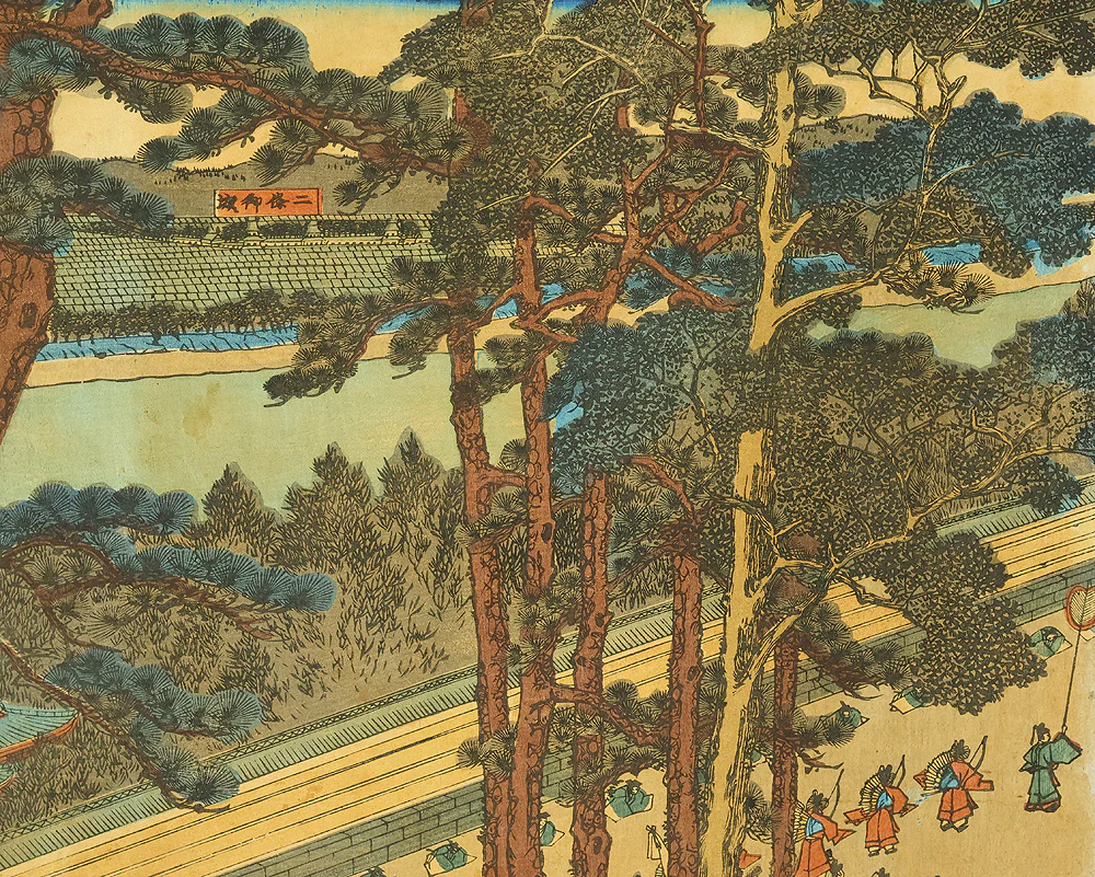 歌川貞秀 Utagawa Sadahide (1807-1879) Japanese art Triptych Original Woodblock print (3) / 'Kyoto Shimogamo Tadasunomiori Shokei' 京都下加茂糺の森勝景 (Shimogamo Shrine in Kyoto) OW397 - Image 14