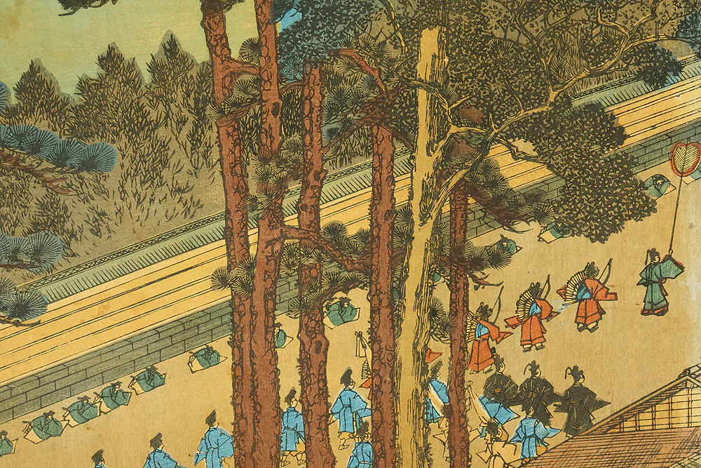 歌川貞秀 Utagawa Sadahide (1807-1879) Japanese art Triptych Original Woodblock print (3) / 'Kyoto Shimogamo Tadasunomiori Shokei' 京都下加茂糺の森勝景 (Shimogamo Shrine in Kyoto) OW397 - Image 17