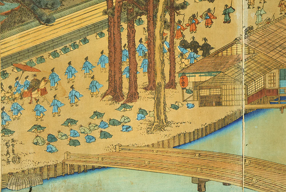 歌川貞秀 Utagawa Sadahide (1807-1879) Japanese art Triptych Original Woodblock print (3) / 'Kyoto Shimogamo Tadasunomiori Shokei' 京都下加茂糺の森勝景 (Shimogamo Shrine in Kyoto) OW397 - Image 18