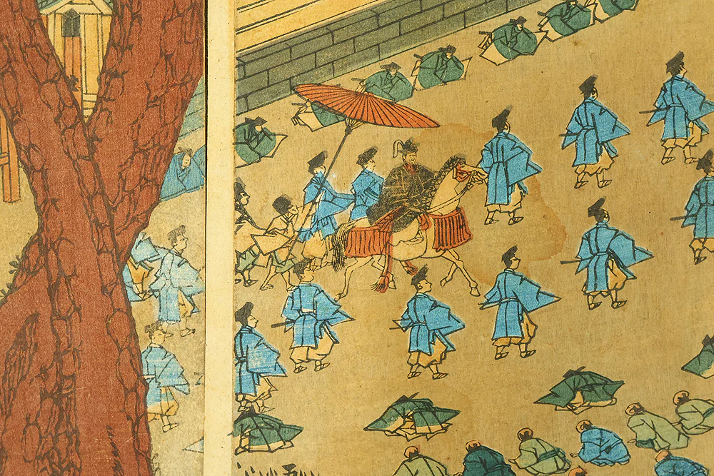 歌川貞秀 Utagawa Sadahide (1807-1879) Japanese art Triptych Original Woodblock print (3) / 'Kyoto Shimogamo Tadasunomiori Shokei' 京都下加茂糺の森勝景 (Shimogamo Shrine in Kyoto) OW397 - Image 19