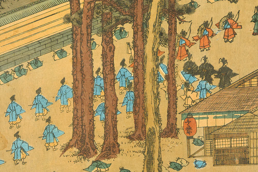 歌川貞秀 Utagawa Sadahide (1807-1879) Japanese art Triptych Original Woodblock print (3) / 'Kyoto Shimogamo Tadasunomiori Shokei' 京都下加茂糺の森勝景 (Shimogamo Shrine in Kyoto) OW397 - Image 20