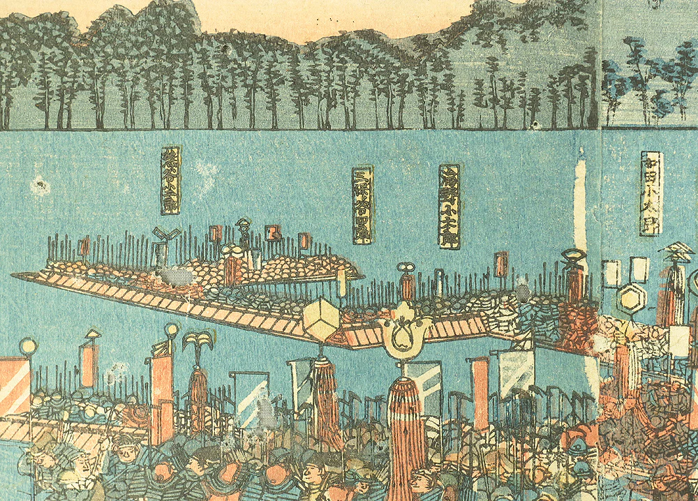歌川芳艶 Utagawa Yoshitsuya (1822-1866) Japanese antique art Original Ukiyo-e Triptych Woodblock prints / Musha-e Samurai Painting Hojo Tokimasa 1849-1850 OW185 - Image 4