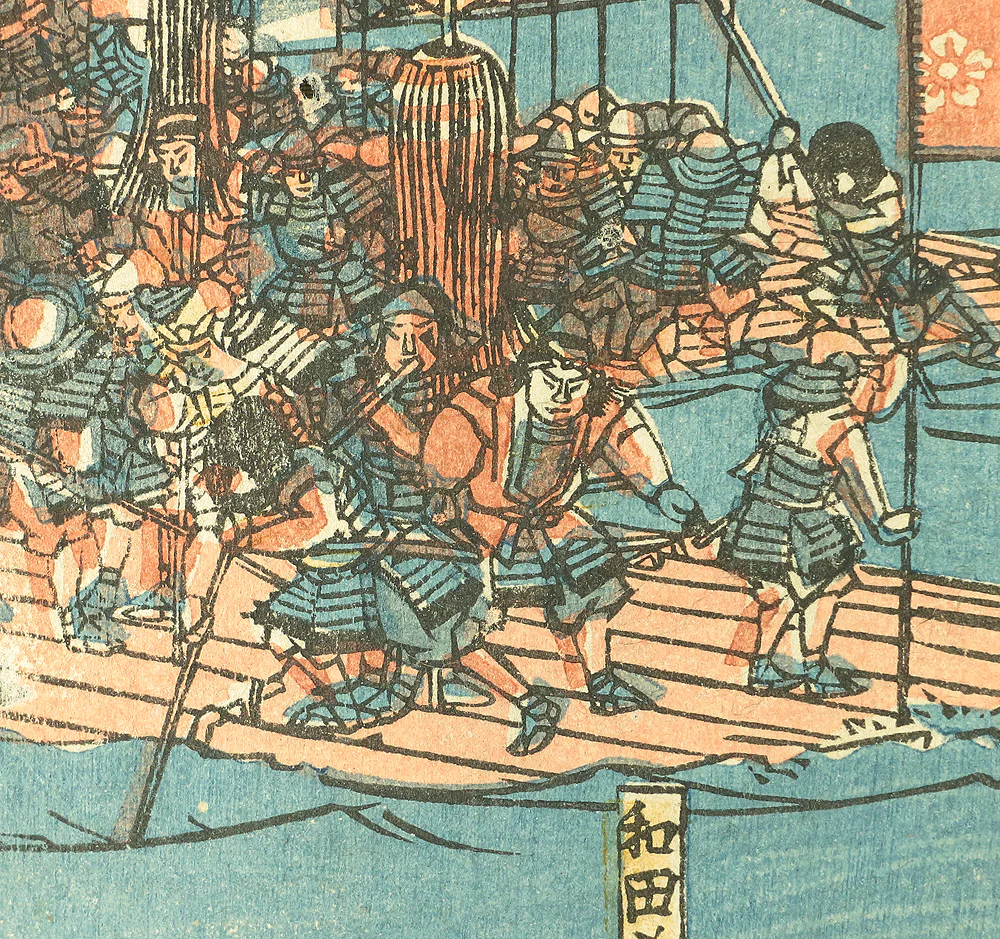 歌川芳艶 Utagawa Yoshitsuya (1822-1866) Japanese antique art Original Ukiyo-e Triptych Woodblock prints / Musha-e Samurai Painting Hojo Tokimasa 1849-1850 OW185 - Image 6
