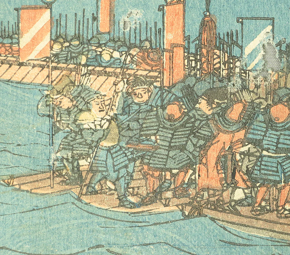 歌川芳艶 Utagawa Yoshitsuya (1822-1866) Japanese antique art Original Ukiyo-e Triptych Woodblock prints / Musha-e Samurai Painting Hojo Tokimasa 1849-1850 OW185 - Image 8