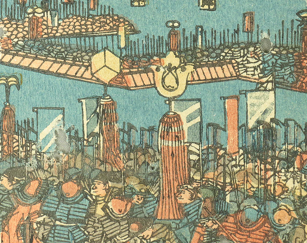 歌川芳艶 Utagawa Yoshitsuya (1822-1866) Japanese antique art Original Ukiyo-e Triptych Woodblock prints / Musha-e Samurai Painting Hojo Tokimasa 1849-1850 OW185 - Image 9