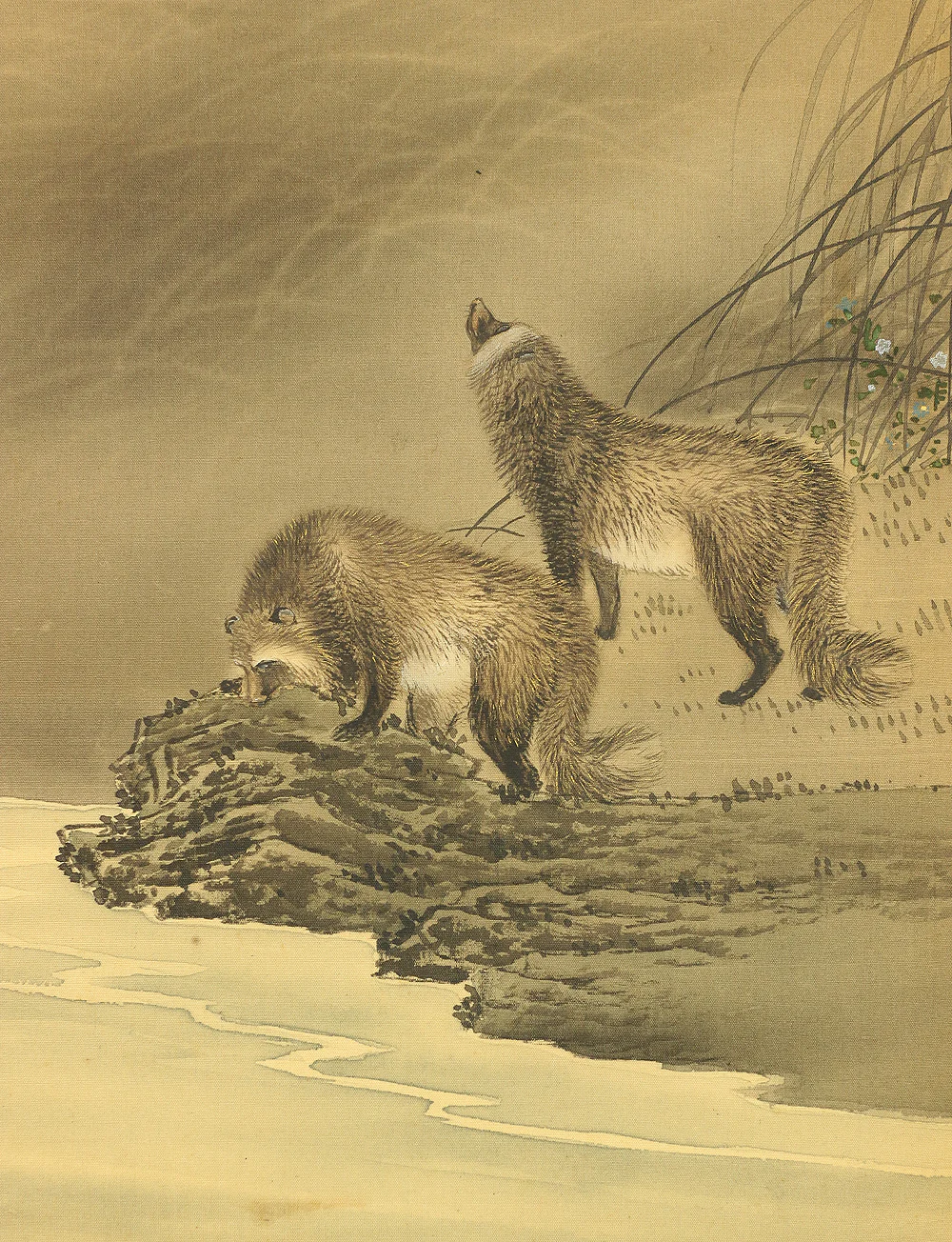 宇津柳石 Uzu Ryuseki Japanese antique art kakejiku kakemono wall hanging scroll / Two Raccoon Dogs under Moon W791 - Image 8