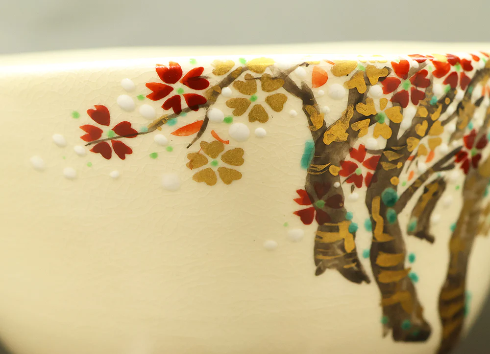 和田妙山 Wada Myozan Kyo ware 'Cherry Blossoms Tree Tea Bowl' with Original Box (Tomobako) VB218 - Image 13
