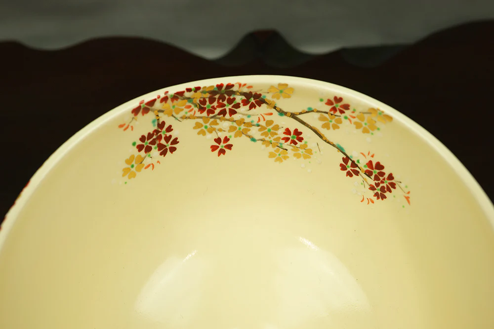 和田妙山 Wada Myozan Kyo ware 'Cherry Blossoms Tree Tea Bowl' with Original Box (Tomobako) VB218 - Image 16