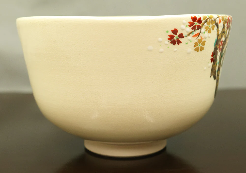 和田妙山 Wada Myozan Kyo ware 'Cherry Blossoms Tree Tea Bowl' with Original Box (Tomobako) VB218 - Image 4