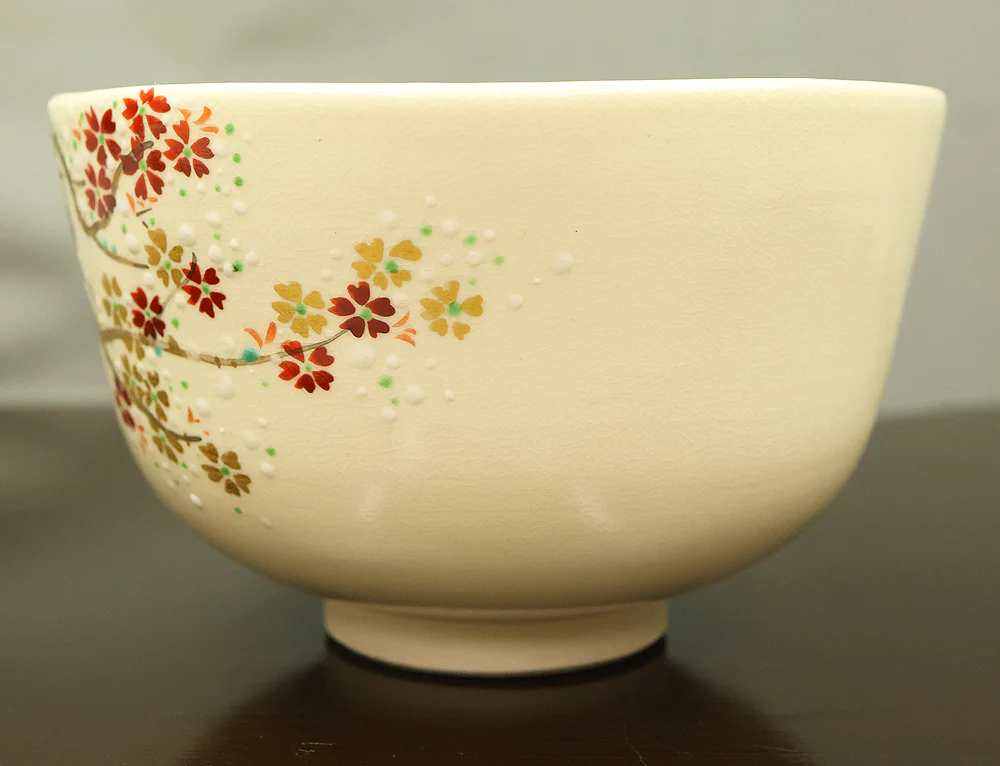 和田妙山 Wada Myozan Kyo ware 'Cherry Blossoms Tree Tea Bowl' with Original Box (Tomobako) VB218 - Image 6