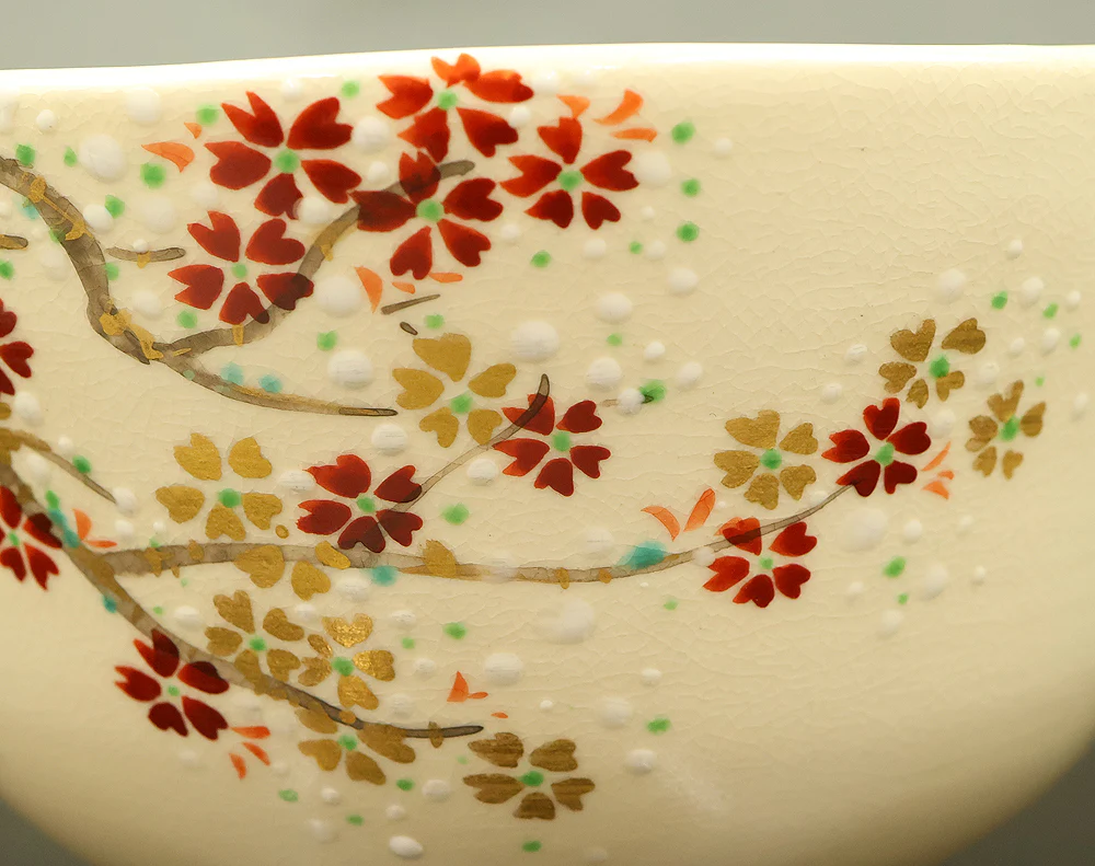 和田妙山 Wada Myozan Kyo ware 'Cherry Blossoms Tree Tea Bowl' with Original Box (Tomobako) VB218 - Image 8