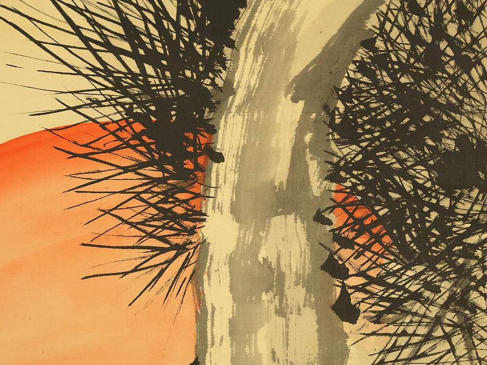 若林松渓 Wakabayashi Shokei (1858-1938) Japanese art kakejiku kakemono wall hanging scroll / Rising Sun and Pine Tree with Original Box (Tomobako) RE206 - Image 9