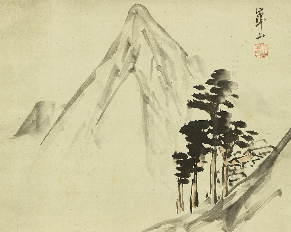 渡辺崋山 WATANABE KAZAN Japanese antique art kakejiku kakemono wall hanging scroll / Mountain & village landscape with Box W475 - Image 5