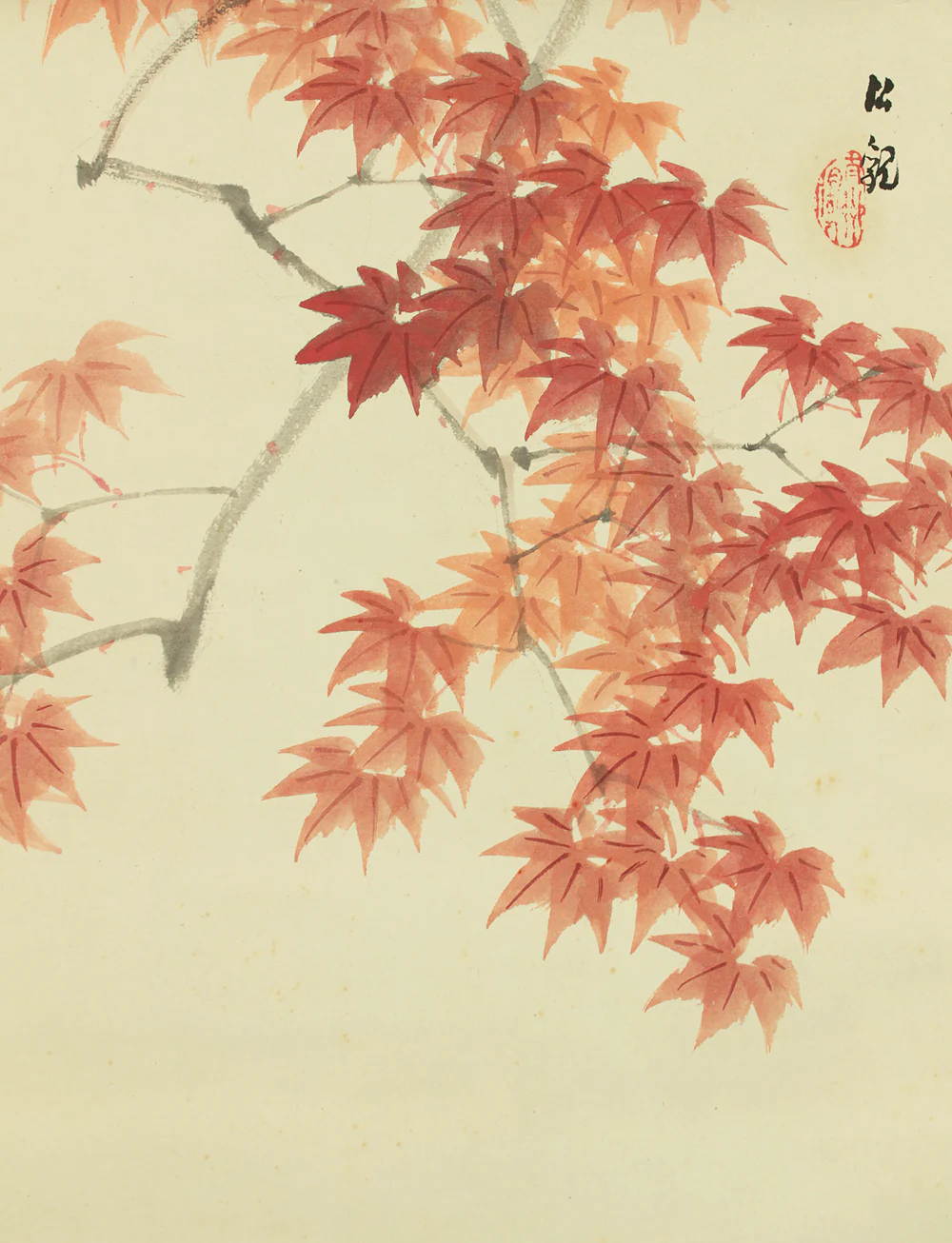 渡辺公観 Watanabe Kokan (1877-1938) Japanese art kakejiku kakemono wall hanging scroll / Blue Bird and Maple Leaf with Box RD535 - Image 8