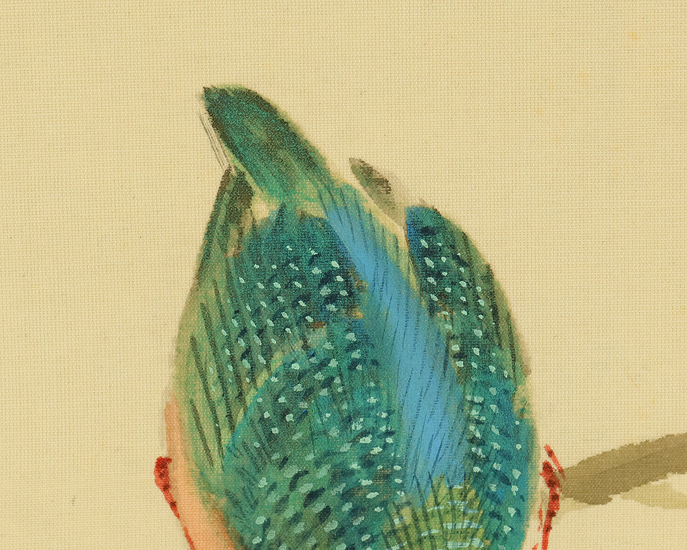 渡辺公観 Watanabe Kokan (1877-1938) Japanese art kakejiku kakemono wall hanging scroll / Kingfisher Perched on Branch with Original Box (Tomobako) RE956 - Image 6