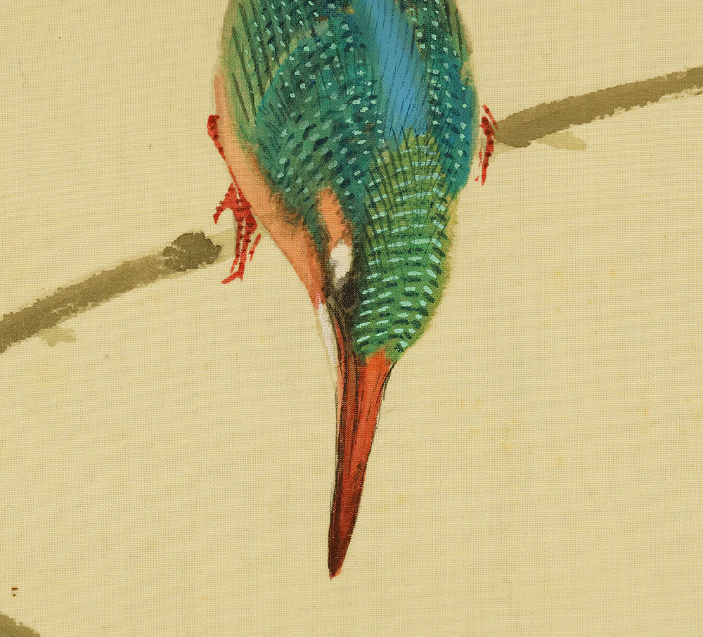 渡辺公観 Watanabe Kokan (1877-1938) Japanese art kakejiku kakemono wall hanging scroll / Kingfisher Perched on Branch with Original Box (Tomobako) RE956 - Image 7