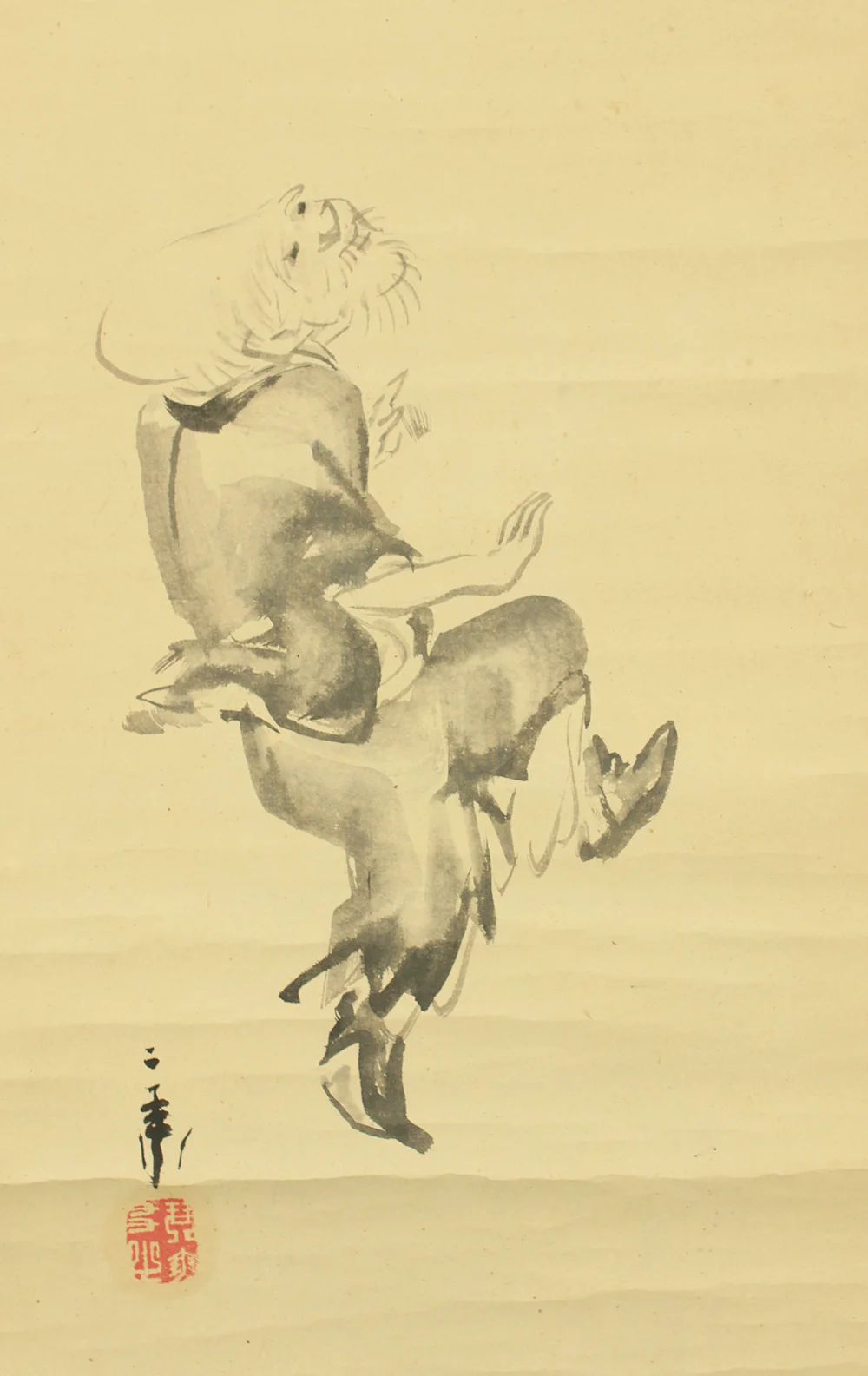 山縣二承 Yamagata Jisho (1811-1879) Japanese art kakejiku kakemono wall hanging scroll / Jurojin (God of Longevity) Dancing in Moonlight with Box RD367 - Image 6
