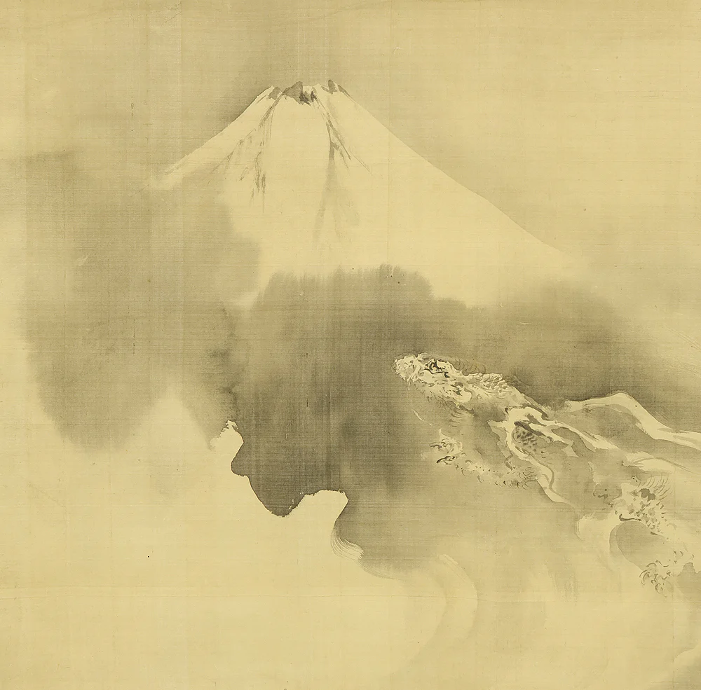 山形素眞 Yamagata Soshin (1818-1862) Japanese antique art kakejiku kakemono wall hanging scroll / Dragon Crossing Over Mount Fuji with Box RE226 - Image 5
