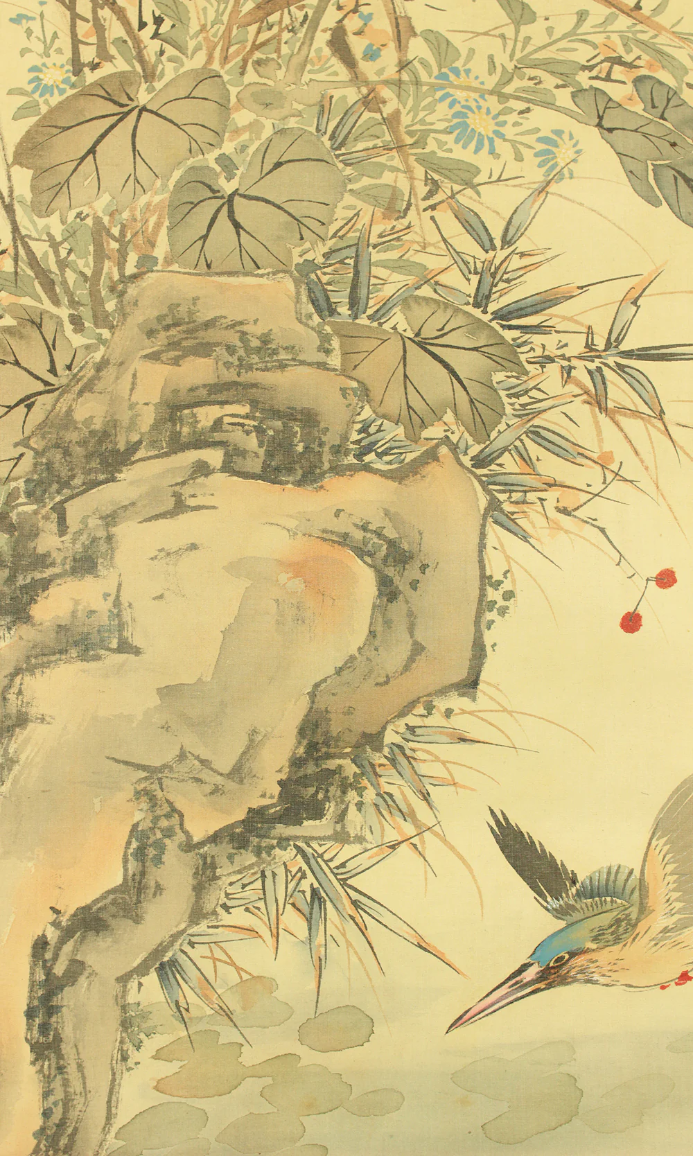 山本梅逸 Yamamoto Baiitsu (1783-1856) Japanese antique art Kakejiku Kakemono wall Hanging Scroll / Flowers and Kingfishers with Appraised Box by 奥村石蘭 Okumura Sekiran (1834-1895) RD241 - Image 12