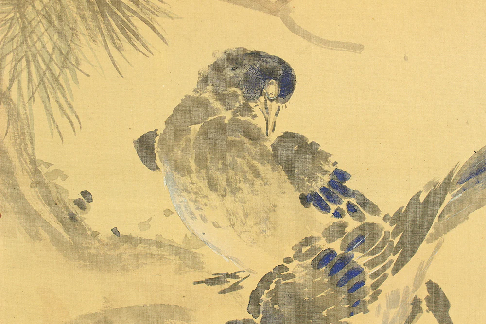 山本梅逸 Yamamoto Baiitsu (1783-1856) Japanese antique art kakejiku kakemono wall hanging scroll / Three Birds Perching Pine Tree with Box RD406 - Image 10
