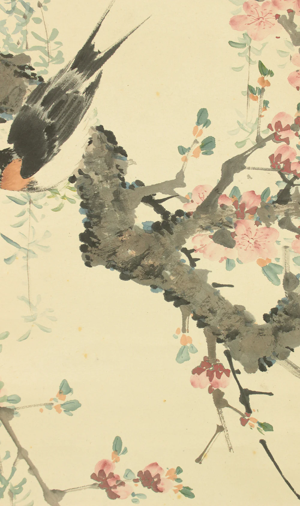 山本梅逸 Yamamoto Baiitsu (1783-1856) Japanese antique art Kakejiku Kakemono wall hanging scroll / Willow, Peach Tree and Swallow with Appraised Box RD589 - Image 11