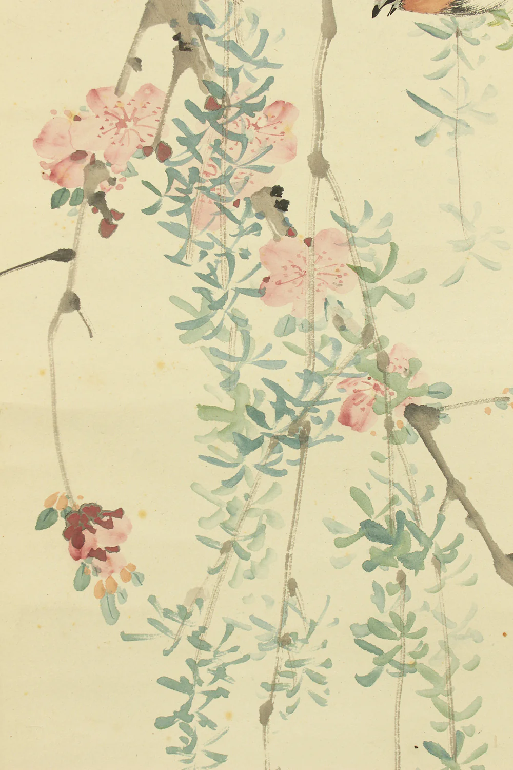 山本梅逸 Yamamoto Baiitsu (1783-1856) Japanese antique art Kakejiku Kakemono wall hanging scroll / Willow, Peach Tree and Swallow with Appraised Box RD589 - Image 12
