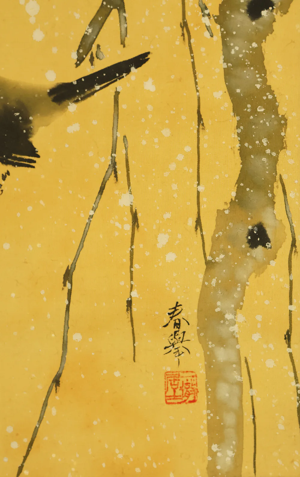 山元春挙 Yamamoto Shunkyo (1871-1933) Japanese art kakejiku kakemono wall hanging scroll / Nightingale Bush Warbler Among Snowy Plum Blossoms with Appraised Box RD922 - Image 10
