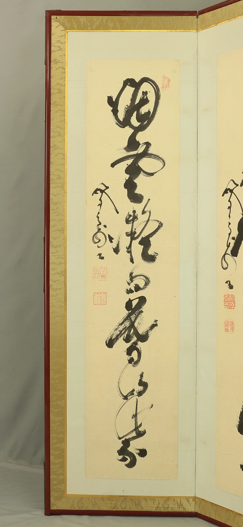 山岡鉄舟 Yamaoka Tesshu (1836-1888) Japanese Room divider Byobu 6 panels Folding screen / 東風到処起芳華 天風直送海涛来 門閑心静自清涼 春江両岸百花深 開巻風流見往時 胸次悠然覚太虚 V869 - Image 44