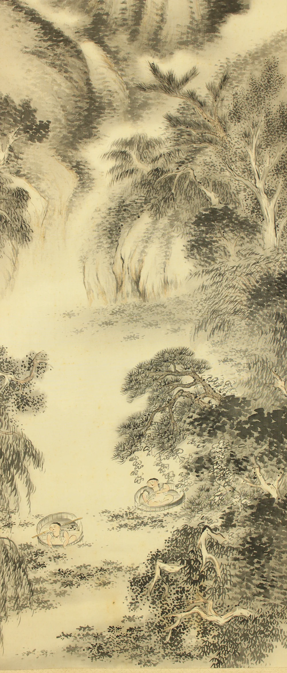 矢野橋村 Yano Kyoson (1890-1965) Japanese art kakejiku kakemono wall hanging scroll / Summer Landscape Children Playing in River with Original Box (Tomobako) RC756 - Image 9