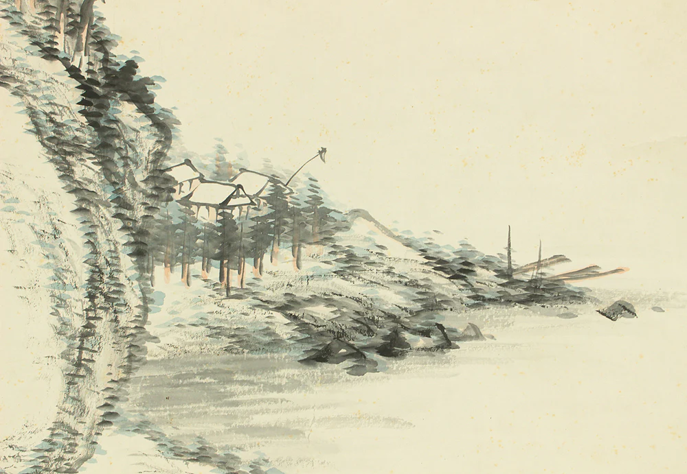 安田鴨波 Yasuda Koha (1863-1929) Japanese art kakejiku kakemono wall hanging scroll / Light Colored Ink Landscape Sansui RD372 - Image 10