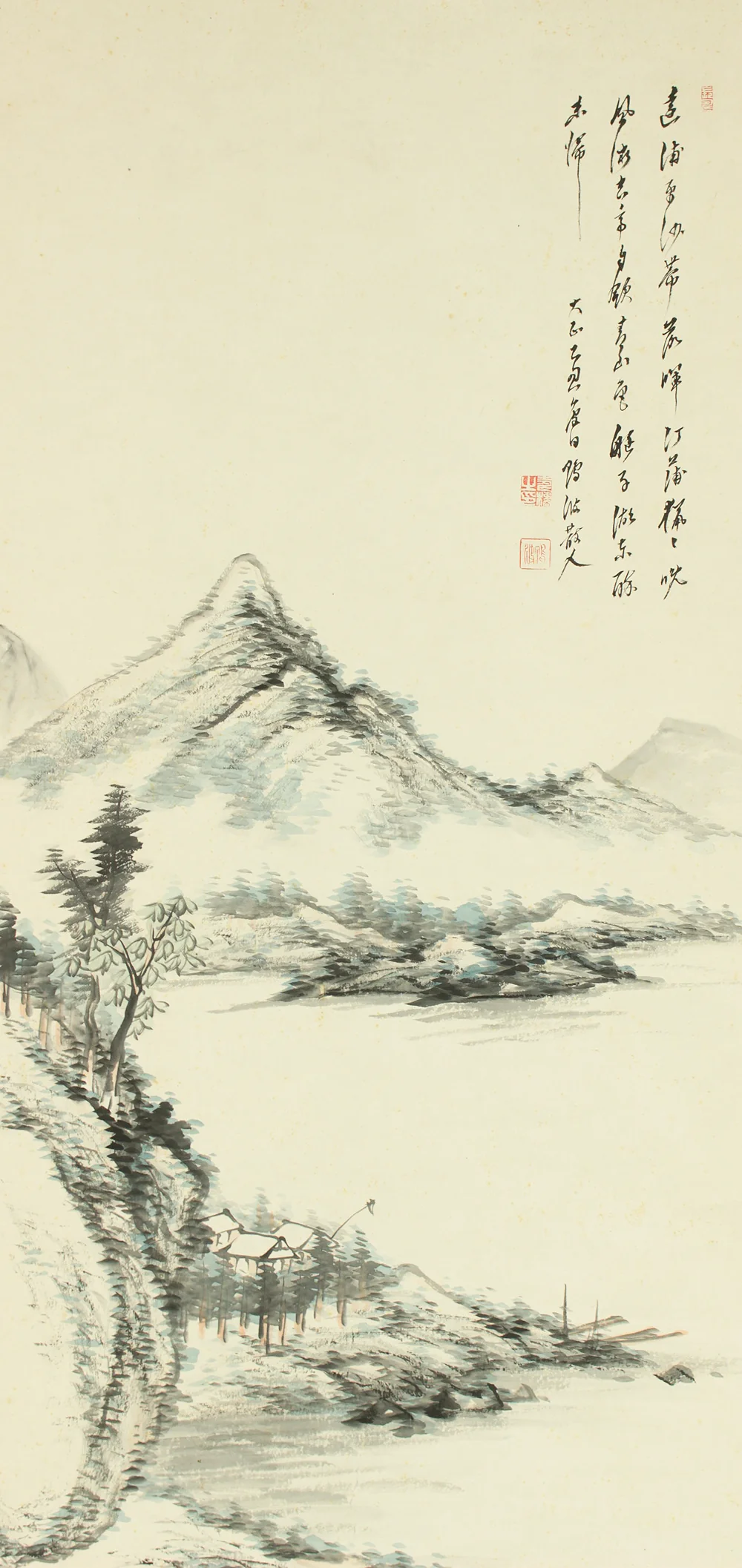安田鴨波 Yasuda Koha (1863-1929) Japanese art kakejiku kakemono wall hanging scroll / Light Colored Ink Landscape Sansui RD372 - Image 4