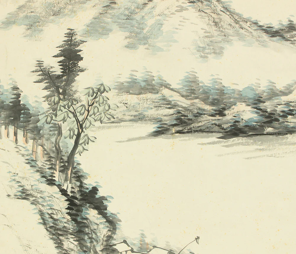 安田鴨波 Yasuda Koha (1863-1929) Japanese art kakejiku kakemono wall hanging scroll / Light Colored Ink Landscape Sansui RD372 - Image 9
