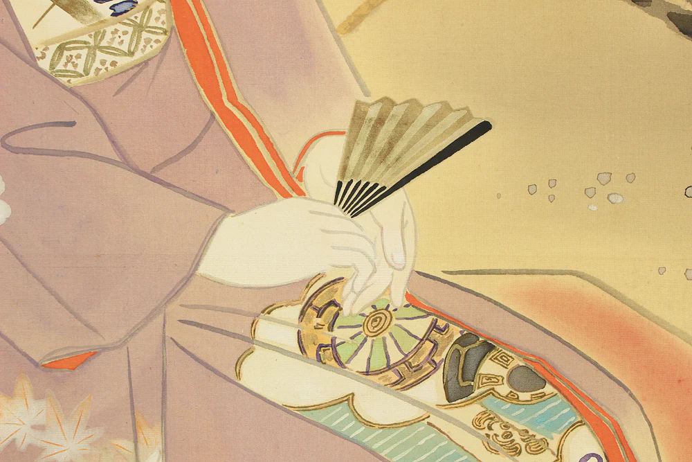 横尾芳月 Yokoo Hogetu (1897-1990) Japanese art kakejiku kakemono wall hanging scroll / Red White Peony Flower and Beautiful Woman Dressed in Kimono with Original Box (Tomobako) RC902 - Image 12