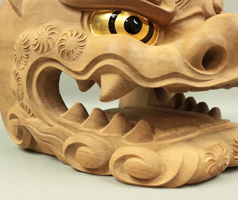 横山一夢 Yokoyama Ichimu Japanese Shishigashira (Lion dance head mask) Inami Woodcarving Sculpture Okimono with Original Box / Tomobako V605 - Image 10