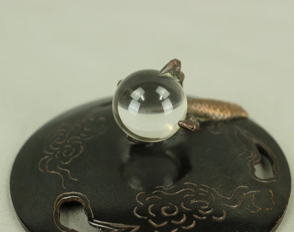 米田秀保 Yoneda Shuho (b1937) 'Dragon Holding Crystal Ball' Silver Inlay Casting Copper Tripod Koro Incense Burner Censer with Box VA246 - Image 37