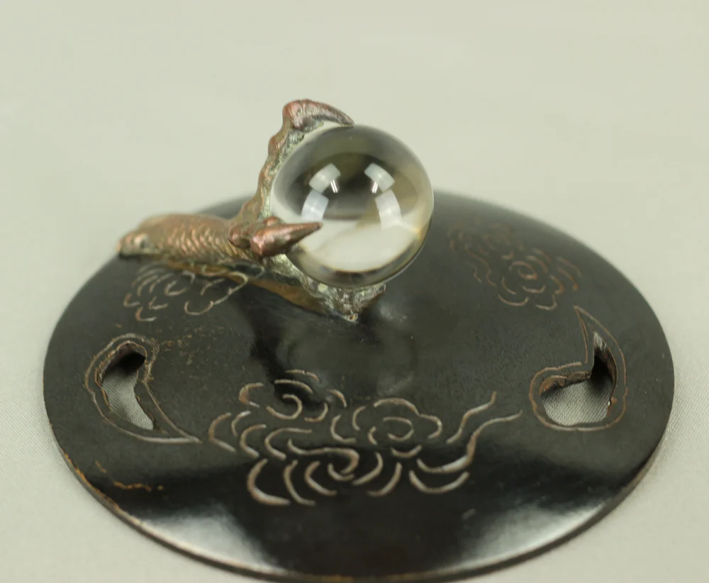 米田秀保 Yoneda Shuho (b1937) 'Dragon Holding Crystal Ball' Silver Inlay Casting Copper Tripod Koro Incense Burner Censer with Box VA246 - Image 38
