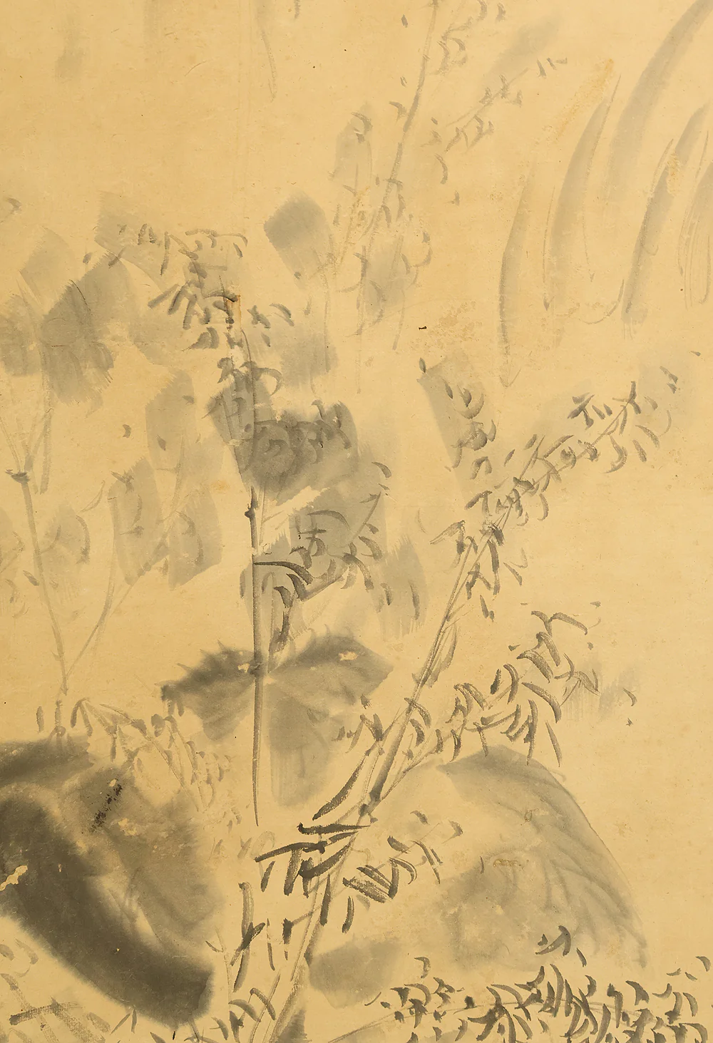 与謝蕪村 Yosa Buson (1716-1784) Gold Leaf Framed 'Drunken Suiboku Ink Figure Sansui Landscape Mountains Country House and Man Carrying Luggage' Two Panels Folding Screens Byobu Room Dividers VB127 - Image 23