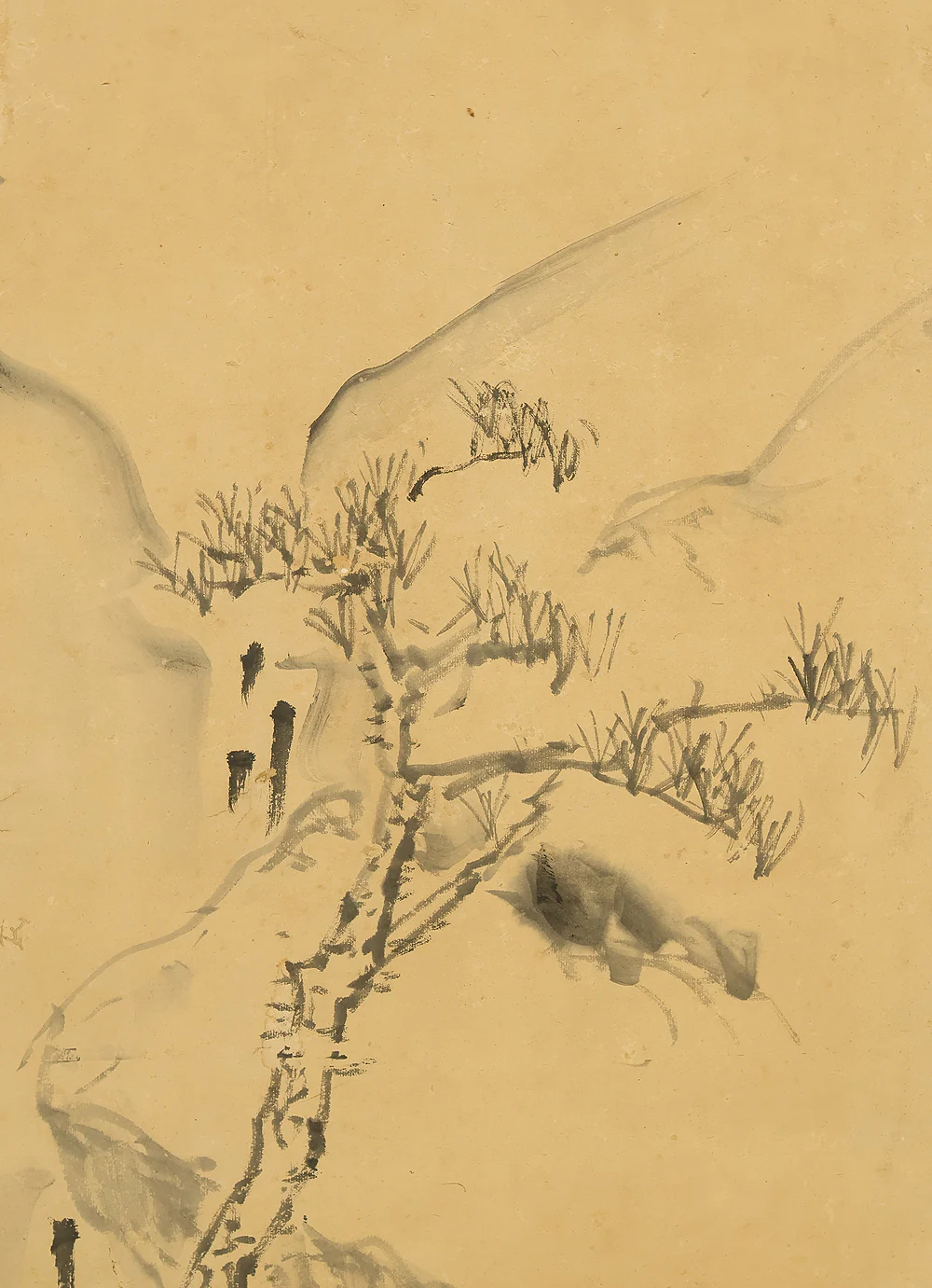 与謝蕪村 Yosa Buson (1716-1784) Gold Leaf Framed 'Drunken Suiboku Ink Figure Sansui Landscape Mountains Country House and Man Carrying Luggage' Two Panels Folding Screens Byobu Room Dividers VB127 - Image 8