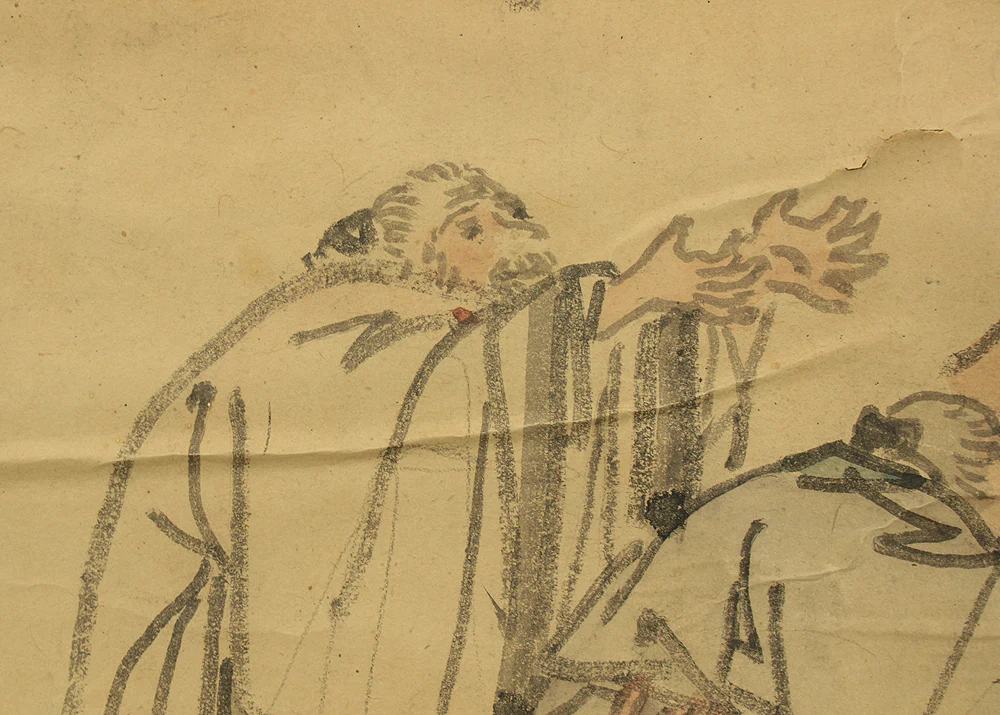 与謝蕪村 Yosa Buson (1716-1784) Japanese antique art kakejiku kakemono wall hanging scroll / Early Summer Sansui Landscapes Mountain Village House and Travelers with Box RD731 - Image 20