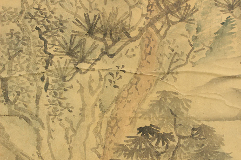 与謝蕪村 Yosa Buson (1716-1784) Japanese antique art kakejiku kakemono wall hanging scroll / Early Summer Sansui Landscapes Mountain Village House and Travelers with Box RD731 - Image 24