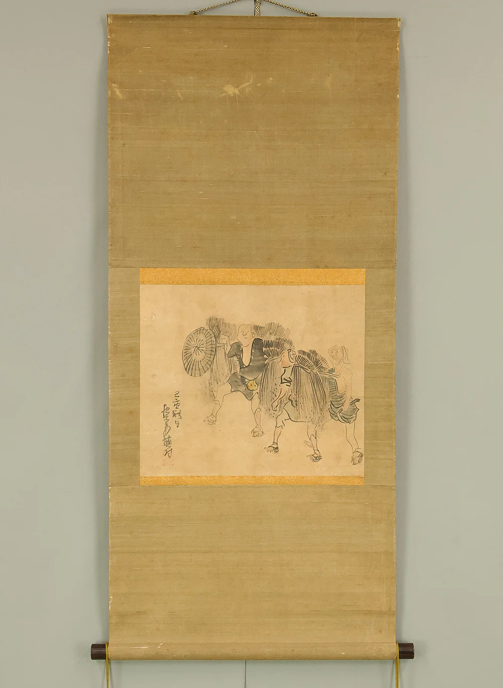 与謝蕪村 Yosa Buson (1716-1784) Japanese antique art kakejiku kakemono wall hanging scroll / Farmers Carrying Rice Ears with Certificate and Box RD929 - Image 2