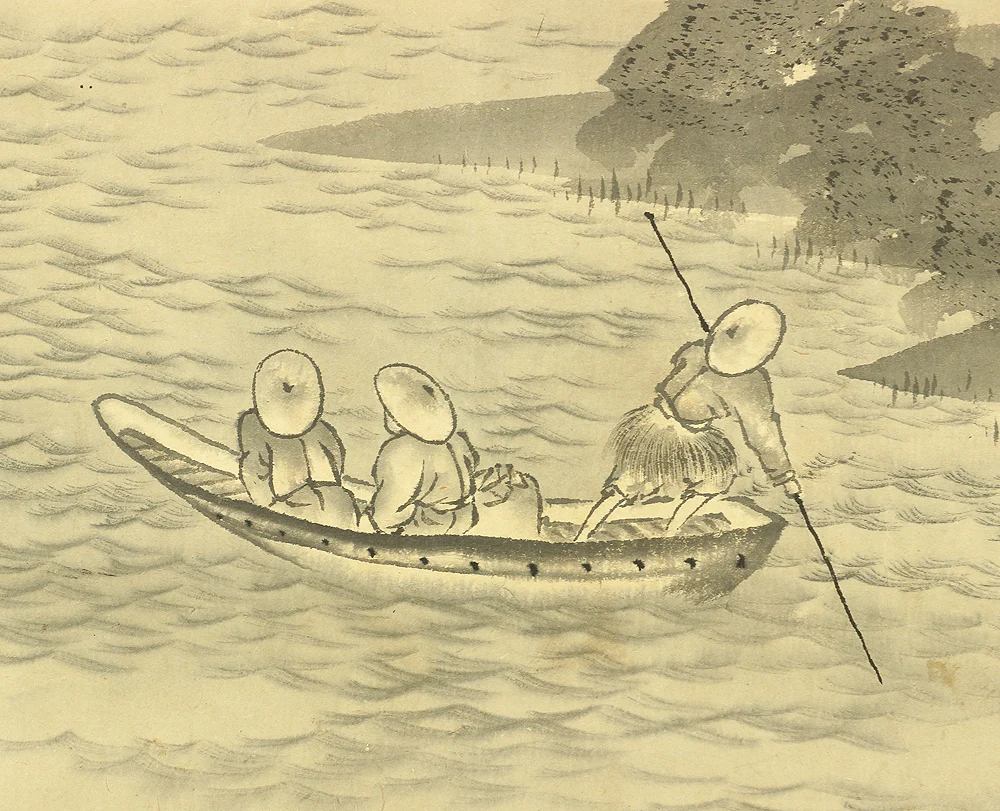 与謝蕪村 Yosa Buson  (1716-1784) Japanese antique art kakejiku kakemono wall hanging scroll / 1774 - Ferry Boat Landscape Sansui RA652 - Image 10