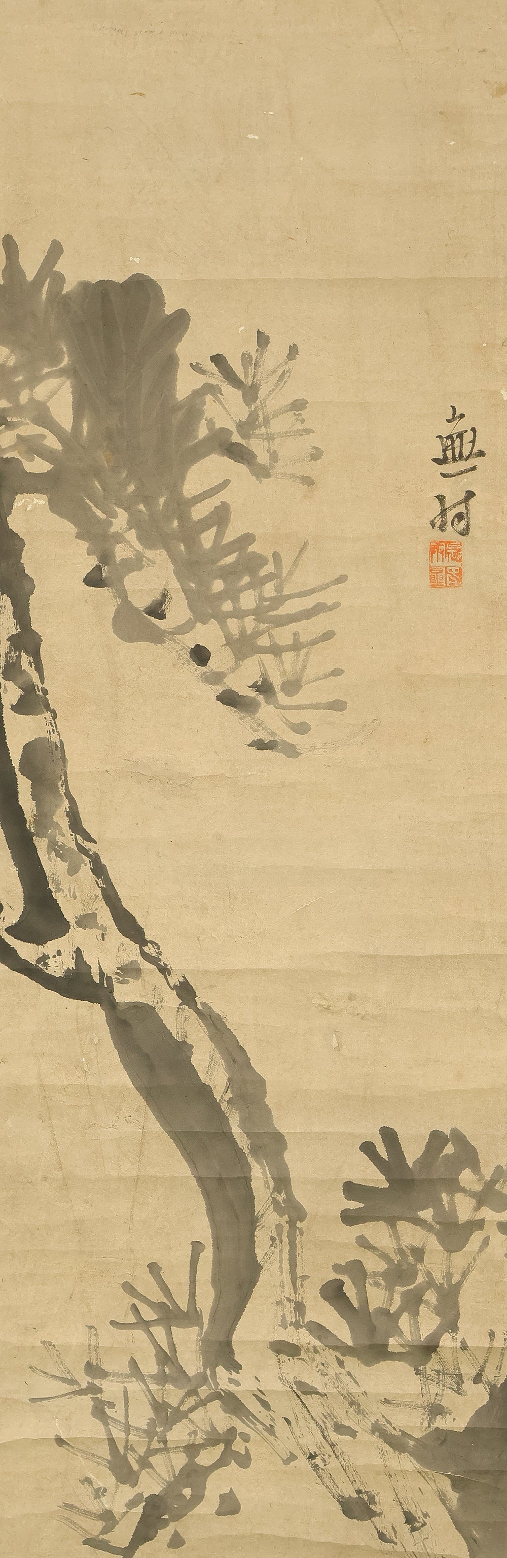 与謝蕪村 Yosa Buson (1716-1784) Japanese antique art kakejiku kakemono wall hanging scroll / Suiboku Ink Pine Tree RF110 - Image 4