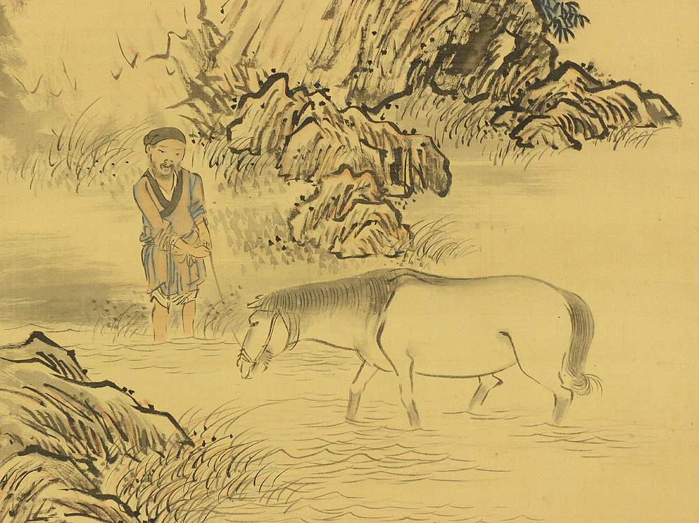 与謝蕪村 Yosa Buson (1716-1784) Japanese antique art kakejiku kakemono wall hanging scroll / Horse and Figure Sansui Landscape RB840 - Image 11