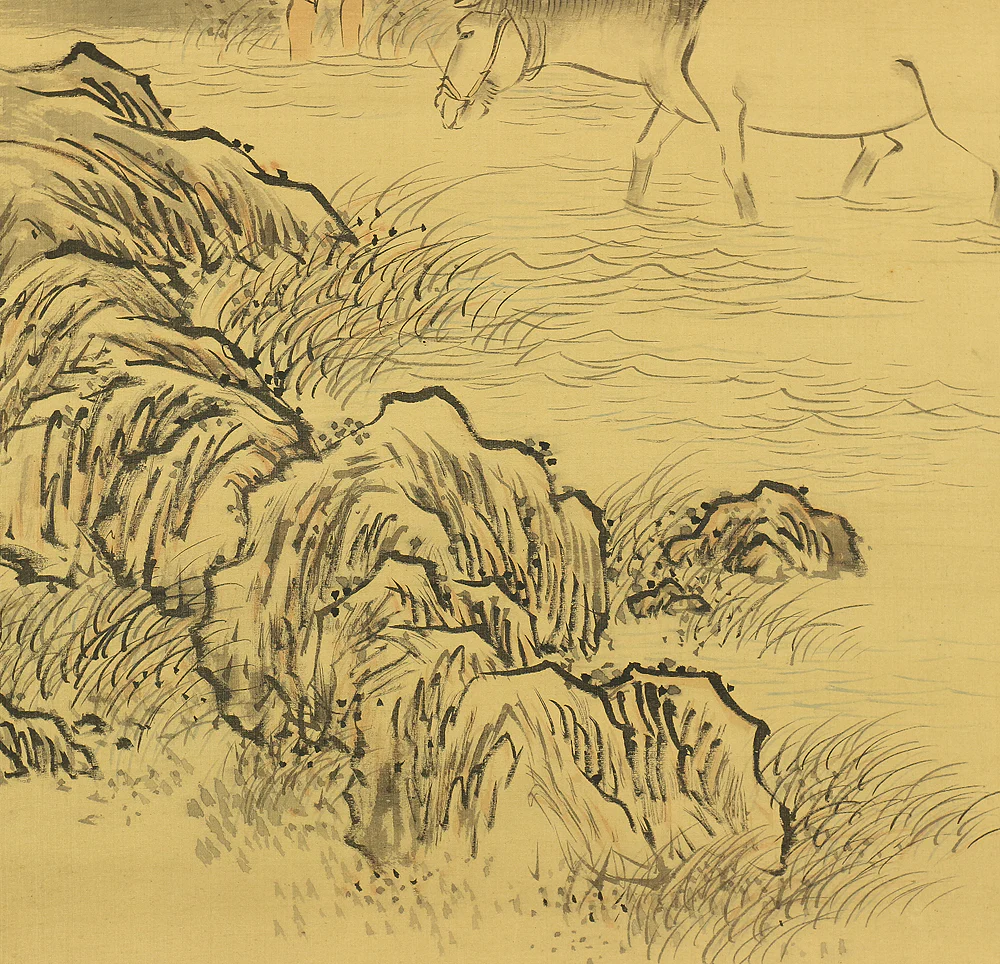 与謝蕪村 Yosa Buson (1716-1784) Japanese antique art kakejiku kakemono wall hanging scroll / Horse and Figure Sansui Landscape RB840 - Image 14