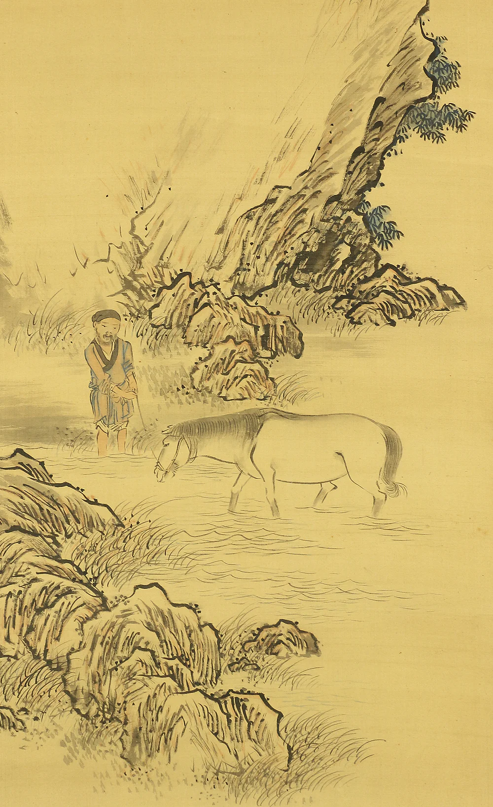 与謝蕪村 Yosa Buson (1716-1784) Japanese antique art kakejiku kakemono wall hanging scroll / Horse and Figure Sansui Landscape RB840 - Image 9