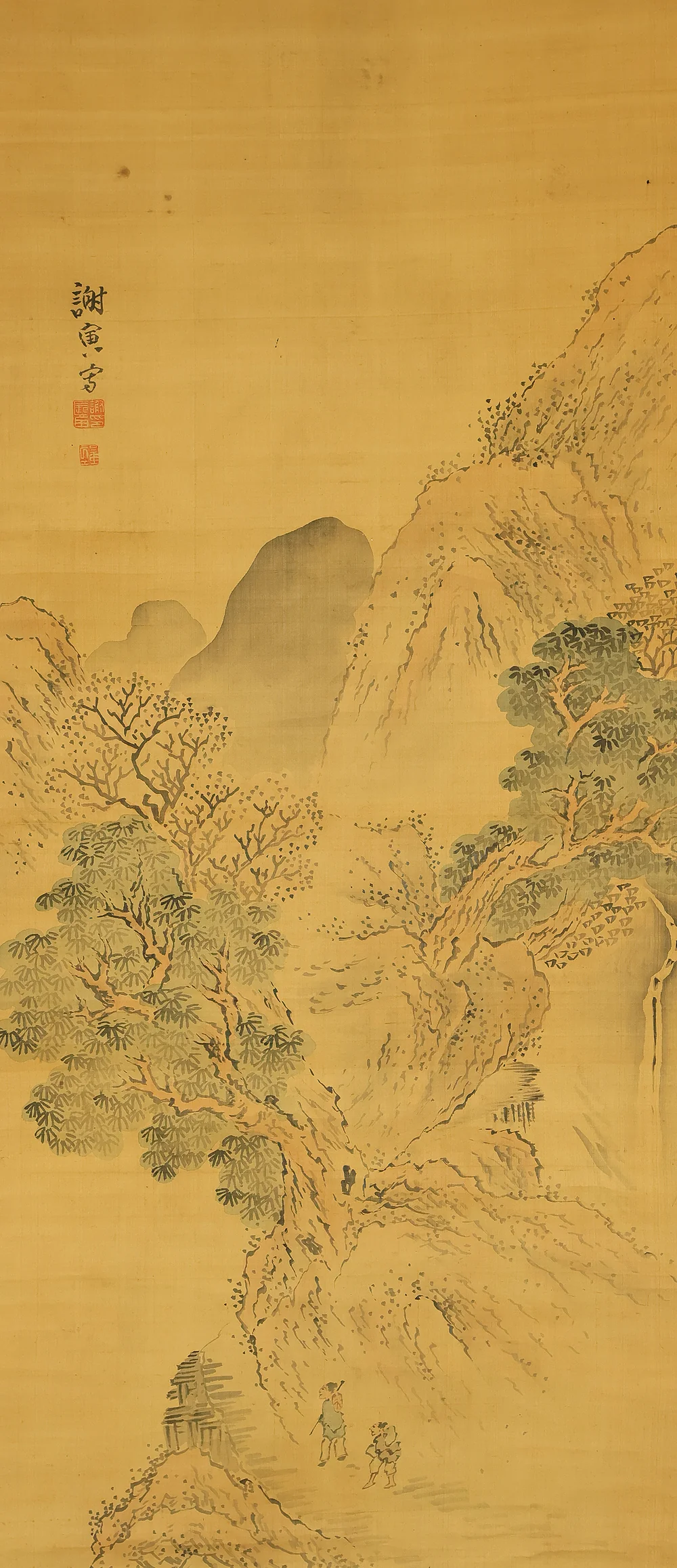 与謝蕪村 Yosa Buson (1716-1784) Japanese antique art kakejiku kakemono wall hanging scroll / Sansui Landscapes Traveller on Mountain Path with Box RD868 - Image 4